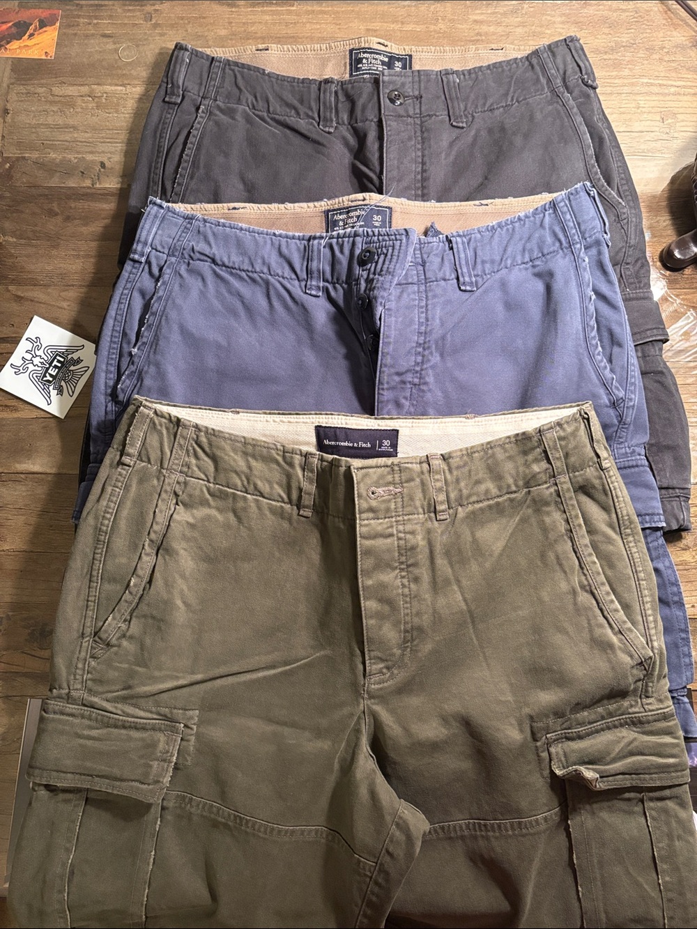 Abercrombie & Fitch Trio of Men's Cargo Shorts — Olive, Blue, Charcoal
